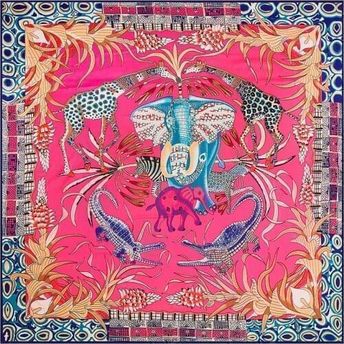 130cm Square Scarf 2021 Brand Women Twill Silk Scarf Animal Elephant Leopard Giraffe Print Large Square Scarves Foulard Scarf