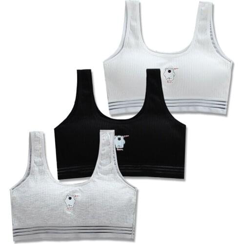 3 Pcs/Lot Bra Girls Training Cotton Puberty Kids Vests Sport Tops Tank With Chest Pad Breathable Underwear Bras 8-18 Years Old