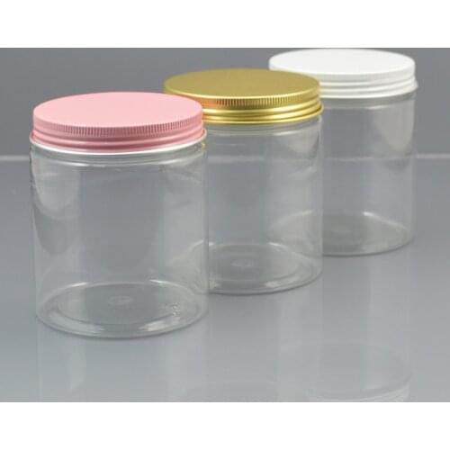 30pc/lot 250g Plastic Cosmetic Jar Clear Serum Bottle Gold White Pink Aluminum Cap Cream Container Factory Wholesale