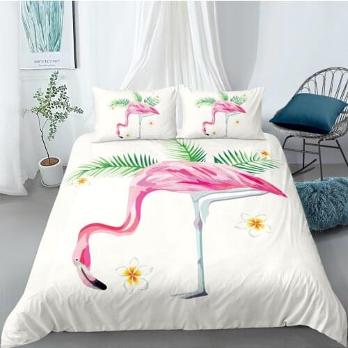 3D Animal Duvet Cover Set Bedding Sets Quilt Covers Pillow Cases Full Twin Double Single Size Flamingo Design White Bedclothes