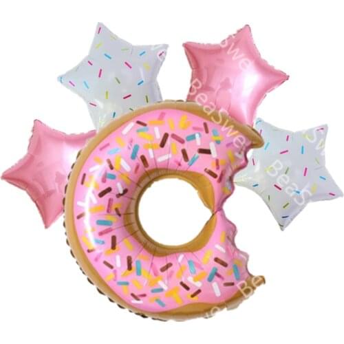5pcs/lot Donut foil helium balloons with 18'' star baby shower pink birthday party decor Dessert candy cake inflatable balls