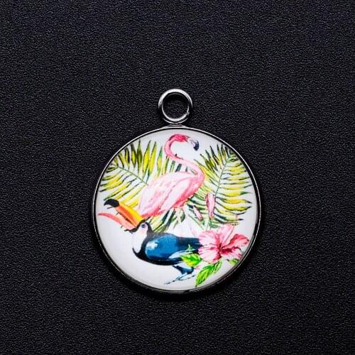 5pcs/lot Tropic Flamingo Cabochon Jewelry Pendant DIY Charms Wholesale Necklace Making Charm Factory Store Bracelet Making Charm