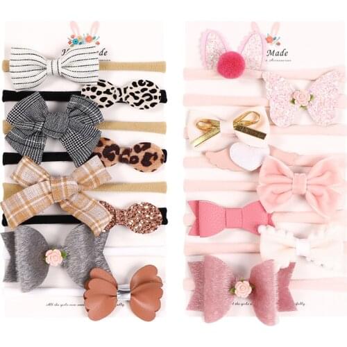 8Pcs/Set Newborn Baby Heabdand Soft Elastic Nylon Cute Floral Flower Bows Baby Girl Headbands Toddler Infant Hair Band Turban