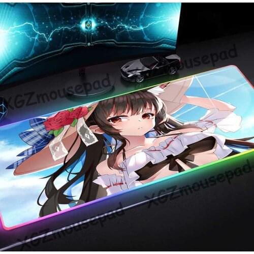 XGZ Large RGB Gaming Mouse Pad Black Lock Edge Anime Summer Rose Visor Cute Girl Custom Computer Desk Mat Speed Rubber Non-slip