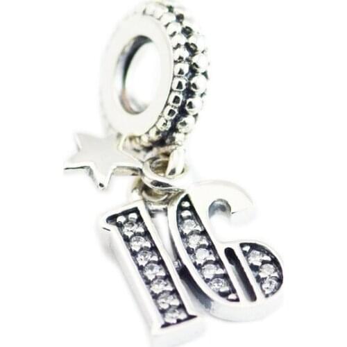 CKK Silver 925 Jewelry Fits Pandora Bracelets 16 Years of Love Dangle Charm Original Sterling Silver Beads