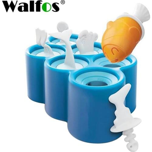 Walfos 1PC Summer 6 Ugly Fish-Shaped Ice Cream Mold Silicone Sticks Ice Mold Cover DIY Cartoon Popsicle Molds Holder
