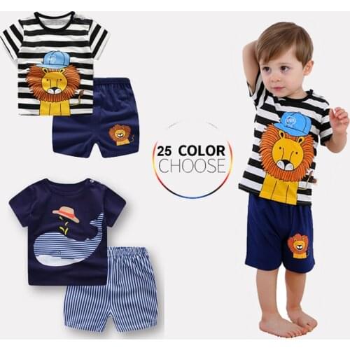 Baby Boys Clothes Spring Autumn Cartoon Leisure Short Sleeved T-shirts + Pants Newborn Baby Girl Clothes Kids Bebes Tee Clothes