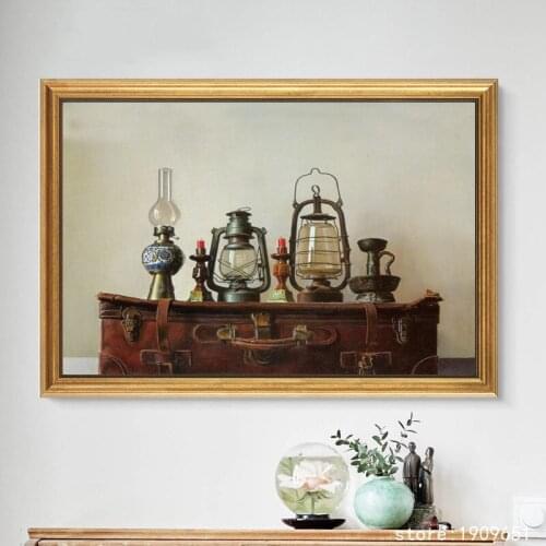 Cotton no frame classical realist lamp suitcase canvas printings oil painting printed on cotton wall art decoration picture
