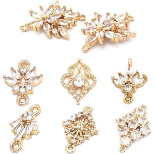 39547)4PCS 16x20MM 24K Gold Color Brass and Zircon 2 Holes Maple Leaves Connect Charms Pendants Jewelry Making Diy Accessories