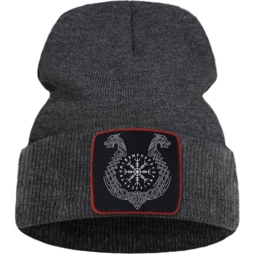 Viking Legend Compass Printing Mens Knitted Hats Cotoon Harajuku Warm Winter Hat For Girl Solid Color Simple Women Autumn Cap