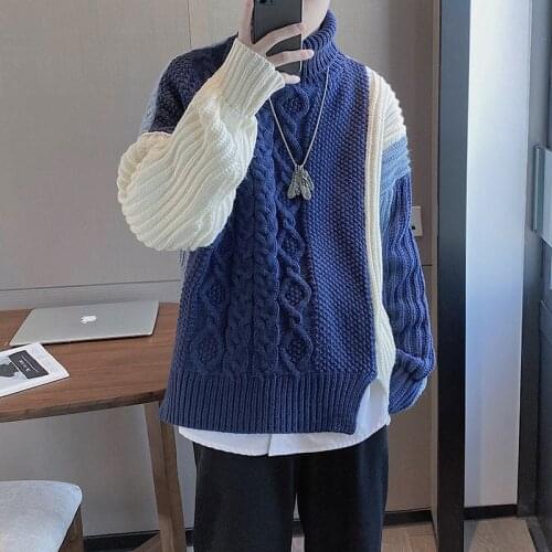 2020 New Style Sweaters MenS Top Quality Cashmere Patchwork Winter Thicken Pullover Knitted Turtleneck Plus Oversize XL