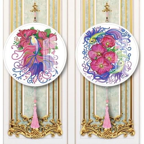 DIY Round Framed Diamond Painting Tassel Pendants 5D Special Shaped Animal fish Mural Diamond Embroidery Cross Stitch Decoration