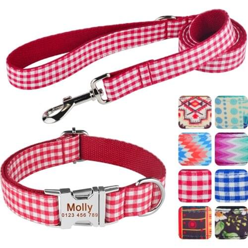 Dog Leash and Collar Set Dog Leash Custom Dog Collars Nylon Personalized Pet Dog Tag Collar Lead For Small Medium Large Dogs