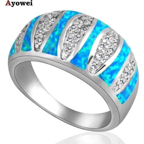 Nobby style design Blue fire Opal Silver Stamped Zirconia Rings fashion jewelry USA size #6 #6.5 #7.5 #8.5OR342A