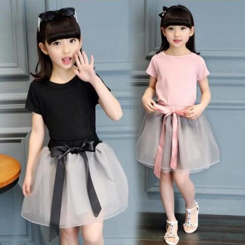 2018 Lovely New spring clothing sets children Two Piece Suit Girls Veil Skirt+short sleeve T-shirt Set Big Child cotton Set