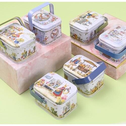 2021 New Rabbit Gift Box Iron Party Holiday DIY Decorations Easter Decoration Supplies Creative Portable Tinplate Biscuit Box