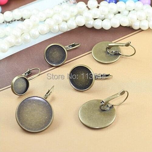 Wholesale Drop Earrings 200pcs/lot 10 12 14 16 18 20mm round classic antique bronze Plated Pad French Earing base freeshipping