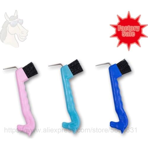 17 1018 Hoof pick with brush horse head waving plastic grip hoof cleaning 19.5*8cm horse grooming hoof care factory direct sale