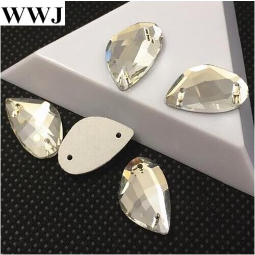 Flatback tang-fish Shape Sew On Stones Crystal Clear Color 2holes 9x14mm 12x19mm Sewing Glass Crystal