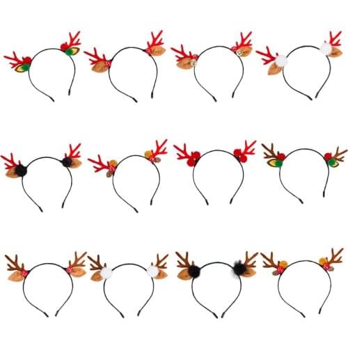 Christmas Reindeer Antler Headband Cute Elf Ears Pine Cone Jingle Bells Hair Hoop Holiday Cosplay Party Hair Accessories