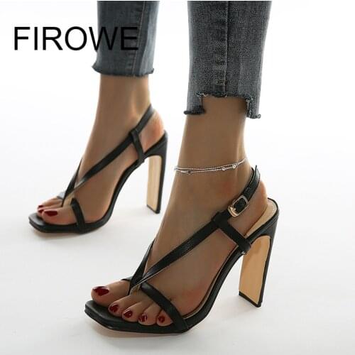 Firowe Women Sandals High Heels Shoes Females Square Head Open Toe Strappy Sandals Women blue heels zapatos de mujer