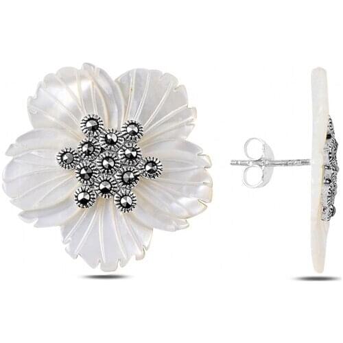 Silver 925 Sterling Pearl & Marcasite Earrings