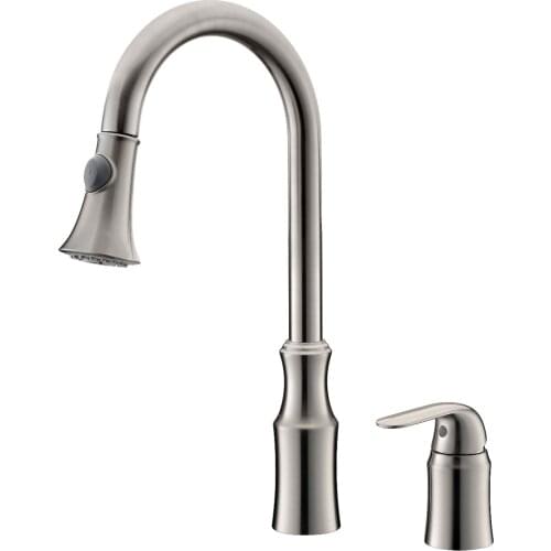 Free ship 16.9"Height Pull-Down Spray Kitchen Sink Faucet BN brushed nickel Finish widespread 2 Holes mixer tap 2016 New