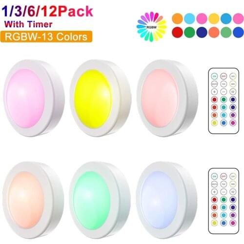 1/3/6/12Pack Color Changing LED Puck Light With Remote Controls Under Cabinet Lighting Battery Powered Dimmer Timing Stick D30