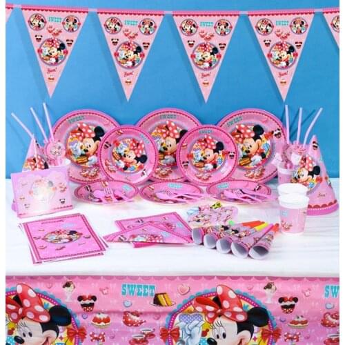 Disney Cartoon Minnie Mouse Theme Party Birthday Party Decorations kids Disposable Tableware Birthday Party Decorations Supplies