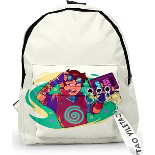 Karl Jacobs Oxford Fabric One Shoulder Keychain Backpack Printed Casual Student School Bag