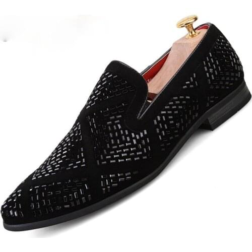 Men Fashion Loafer Shoes party Dress Casual Rhinestone Pointed Toe Flat Breathable party Dress Shoes Men Oxfords Zapatos Hombre