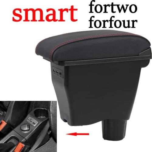 For smart fortwo armrest box universal car center console smart forfour caja modification double raised with USB No assembly