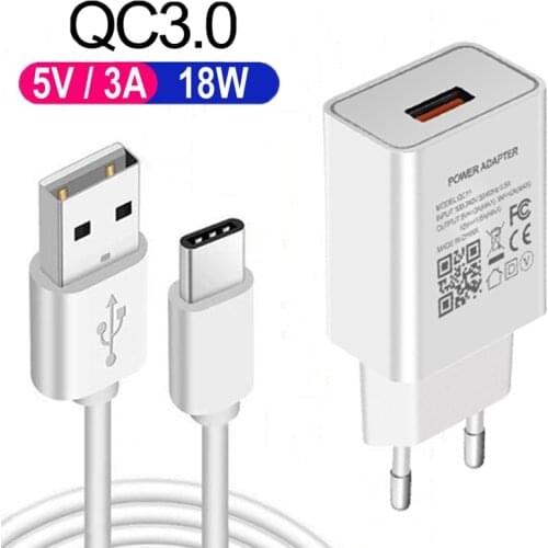 USB Charger Cable For Samsung A12 A02S A71 A51 A31 A21 A11 A30 A50 A70 QC 3.0 18W Fast Phone Charger EU Plug Type-C USB Cable