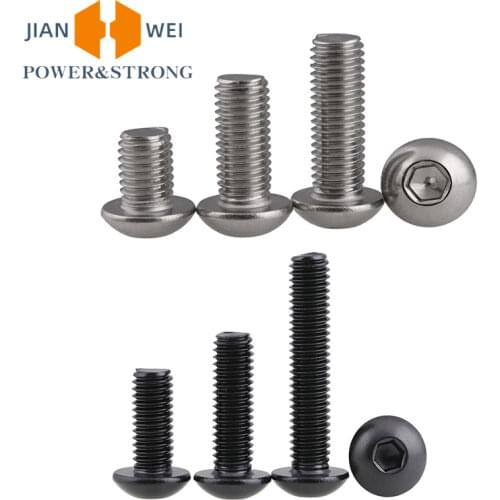 10/50pcs M2 M2.5 M3 M4 M5 304 A2 Stainless Steel Black ISO7380 Hexagon Hex Socket Head Button Allen Bolt Screw