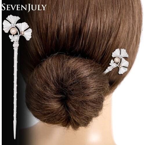 Elegant Metal Ginkgo Leaves Hair Sticks Pearls Plants Women Hairpin Vintage Headwear Hair Accessory