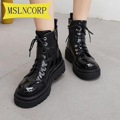 Plus Size 34-43 New Chunky Boots Fashion Buckle Platform Boots Women Ankle Boots Female Sole Pouch Ankle Boots Women Botas Mujer