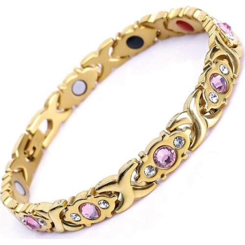 Wholesale Ladies Jewelry Zircon Stainless Steel Germanium Stone Health Care Titanium Magnetic Bracelet