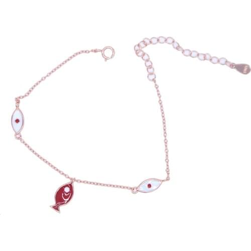 100% 925 sterling silver delicate enamel fish evil eye charm silver rose gold color fashion charm chain bracelet