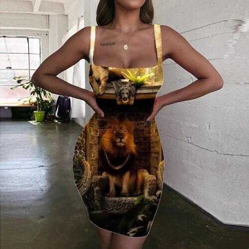 Giyu Brand Lion Dress Women Animal Ladies Dresses Anime Halter Sleeveless Family 3d Print Forest Sundress Womens Clothing