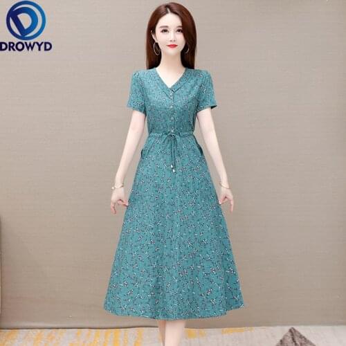 Vintage Solid Women Summer Dress 2021 Casual V-neck Short Sleeve A-line Cotton Linen Beach Midi Dresses Bodycon Party Vestidos