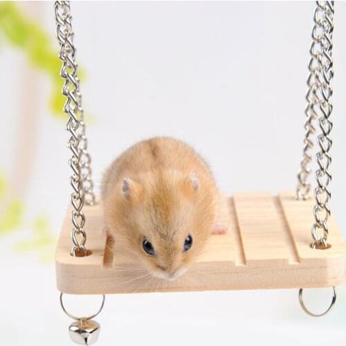 1PCS Mouse Rat Parrot Hamster Bell Swing With Chain Bell Funny Mini Poppled Hanging Ladder Wooden Small Pet Toy Dropshipping