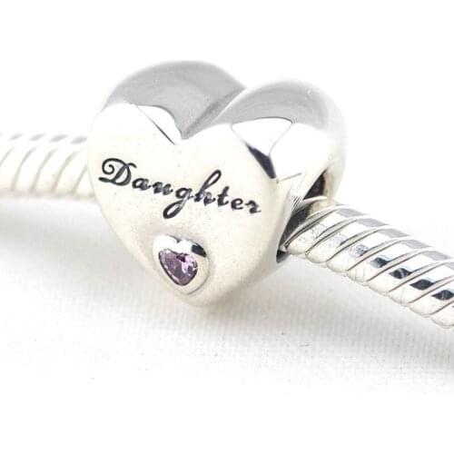 100% 925 Sterling Silver Daughter Heart Charms Beads Fits Original Bracelet DIY Jewelry Making Gift Bijoux Femme