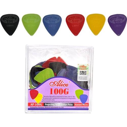 100pcs/pack Alice Projecting Nylon Guitar Picks Standard Plectra AP-100G Multi Thickness
