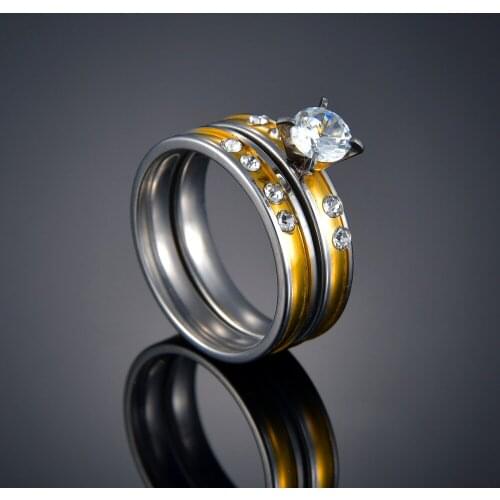 2pcs/Set Cubic Zirconia Stainless Steel Wedding Band Engagement for Women Men Couple Rings Lovers Jewelry Alliance Bijoux