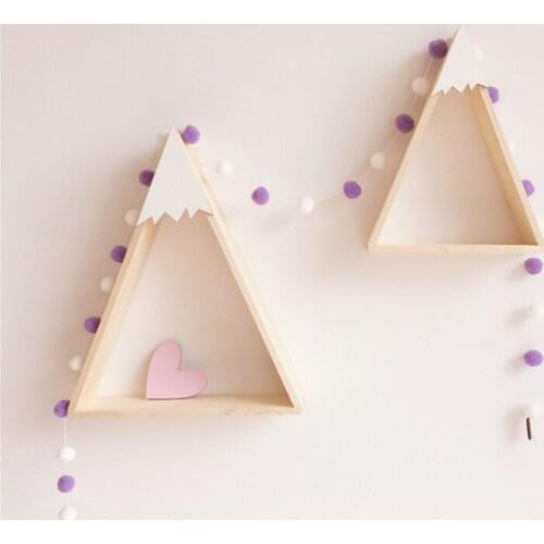 2pcs Nordic Wall Shelf Display Trigon Hang Shelving Kids Room House Shape Shelf Wooden Snow Mountain Storage Shelves Home Decor