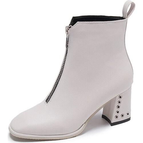 2020 Autumn And Winter New Womens High-heeled Boots Metal Fashion Artificial Leather Thick Heel Casual Womens Shoes B23-23