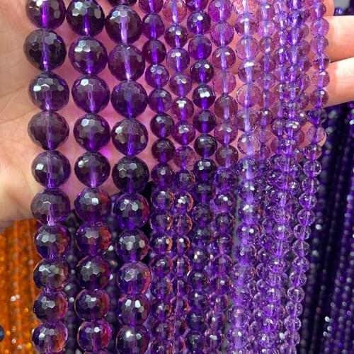 6-12mm Natural Purple Amethysts Beads 15'' Round Faceted DIY Loose Quartz Beads For Jewelry Making Beads Women Bracelet Necklace