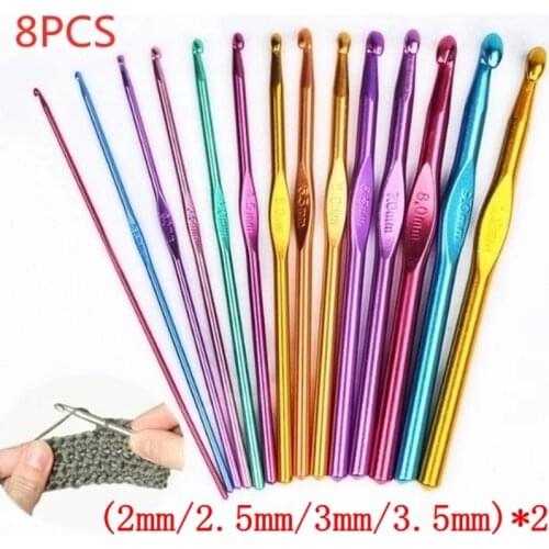 8PCS Aluminum Oxide Knitting Needles Crochet Hooks Weave Crochet Needles Set Sweater Knitting Yarn Knit hook Tools 2/2.5/3/3.5mm