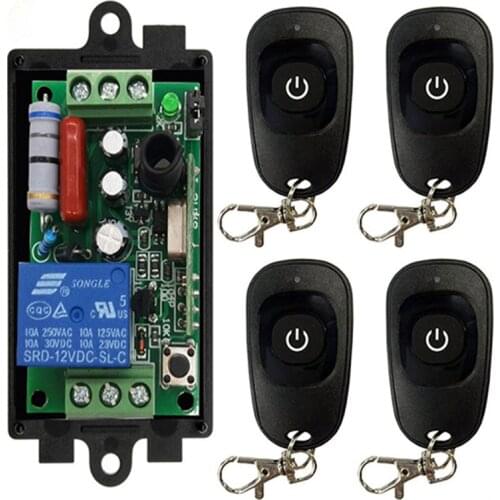 AC 220 V 1CH 1 CH Wireless RF Remote Control Light Switch 10A Relay Output Radio Receiver Module+one-button black Transmitter