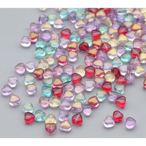 50/100Pcs Glass Spacer Beads Heart Shape Charms Transparent Rainbow AB Color Beads For Bracelet Jewelry Making DIY Accessories